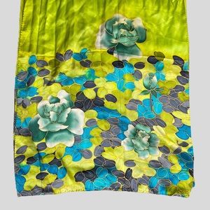 100% Silk Green Floral Scarf